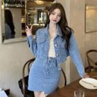 Set: Plain Denim Jacket + Mini Pencil Skirt