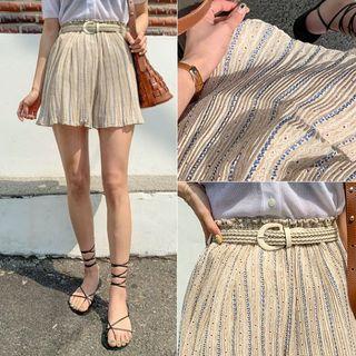 Accordion-pleat Patterned Skort With Belt