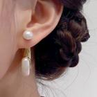Geometric Pearl Stud Earring 1 Pair - Sliver + White - One Size