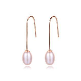 Sterling Silver Plated Rose Gold Simple Fashion Pink Freshwater Pearl Long Earrings Rose Gold - One Size