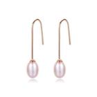 Sterling Silver Plated Rose Gold Simple Fashion Pink Freshwater Pearl Long Earrings Rose Gold - One Size