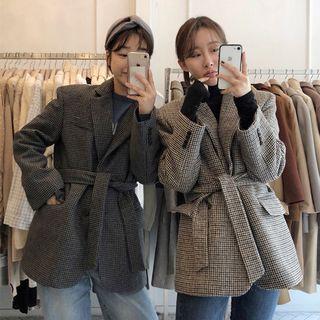 Tie Waist Plaid Cropped Coat