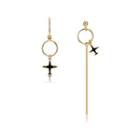 925 Sterling Silver Plated Gold Asymmetric Aircraft Tassel Earrings Golden - One Size