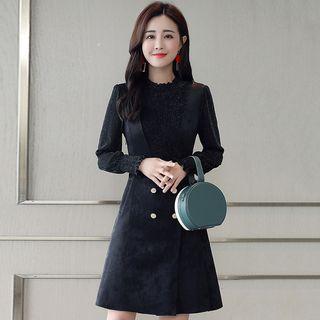 Mock Two-piece Long-sleeve Glitter Paneled A-line Dress