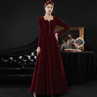 Square Neck A-line Evening Gown