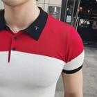 Short-sleeve Panel Contrast-trim Polo Shirt