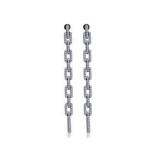 Fashion Simple Plated Black Geometric Tassel Cubic Zirconia Earrings Silver - One Size