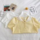 Lace-trim Panel Single-breasted Short-sleeve Blouse