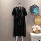 Short-sleeve V-neck Color Block Embroidered Dress