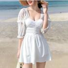 Open Back Elbow-sleeve Swimdress