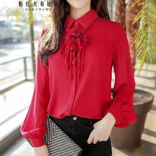 Long-sleeve Flower Tie Shirt