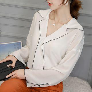 Drop-shoulder V-neck Chiffon Blouse