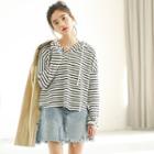 Long-sleeve Striped Hooded T-shirt As Shown In Figure - One Size