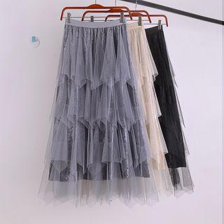 High-waist Velvet Midi A-line Skirt