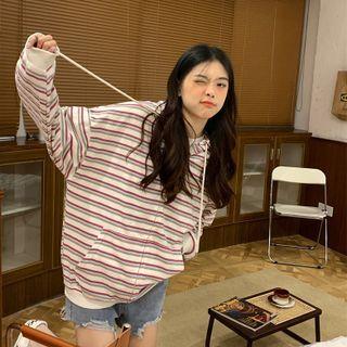 Striped Hooded Zip Jacket Stripe - White - One Size