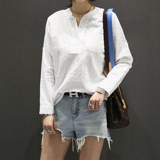 Half-placket Textured Blouse