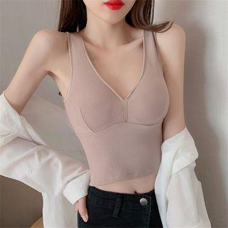V-neck Plain Crop Tank Top