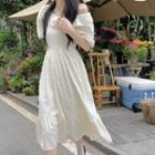 Asymmetrical Cold-shoulder A-line Dress White - One Size