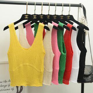 Deep V-neck Rib-knit Cropped Tank Top