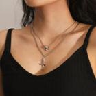 Alloy Skull & Cross Pendant Necklace 0915 - Silver - One Size