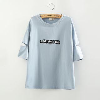 Lettering Embroidered Cut Out Short-sleeve T-shirt