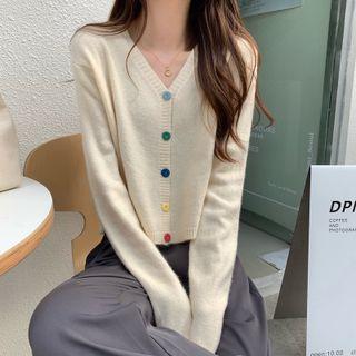 V-neck Contrast Button Cardigan