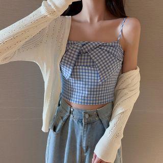 Tie-front Gingham Check Camisole Top / Cardigan