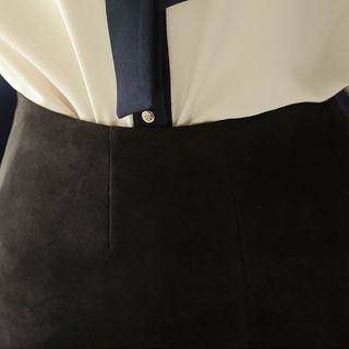 Faux-suede Ruffle-hem Miniskirt
