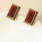 Rectangle Rhinestone Alloy Earring 1 Pair - Gold & Red - One Size