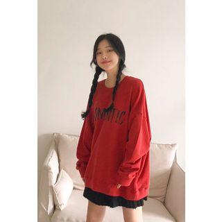 Romantic Text Print Oversized Sweatshirt Red - One Size
