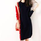 Long-sleeve Cold Shoulder Contrast Trim Knit Mini Dress