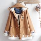 Mock Two-piece Printed Pullover / Embroidered Hooded Duffle Coat / Set