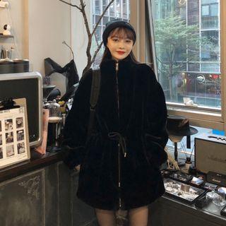 Fluffy Zip-up Jacket Black - One Size