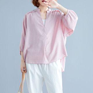 Plain Asymmetrical Cropped Sleeve Shirt