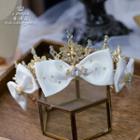 Wedding Rhinestone Bow Flower Tiara Gold - One Size