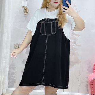 Plus Size Short-sleeve Mock Two Piece Dress