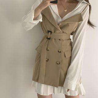Long-sleeve Mini Shirtdress / Pinafore Dress
