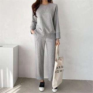 Set: Slit-hem Pullover + Band-waist Pants