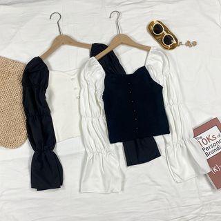Shirred-sleeve Paneled Blouse