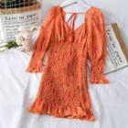 Open-back Floral Smocked Mini Dress Orange - One Size