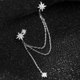 925 Sterling Silver Rhinestone Chained Earring 1pc - Silver - One Size