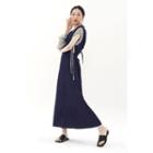 Cutout Tie-back Denim Maxi Overall Dress Dark Blue - One Size
