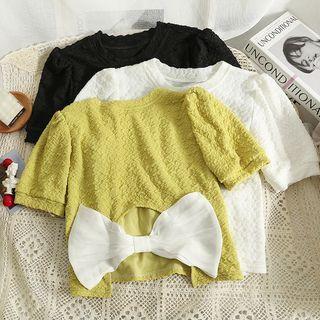 Embossed Ribbon-back Crop T-shirt