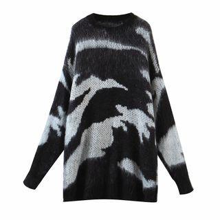 Oversized Zebra Print Mohair Sweater Black - Free