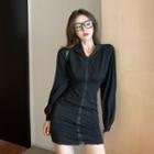 Hooded Zip Detail Long-sleeve Mini T-shirt Dress