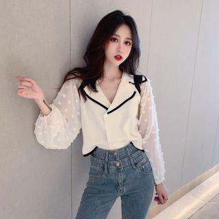 Contrast Trim Double-breasted Blouse