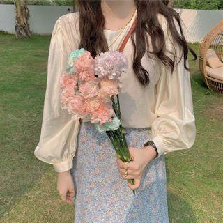 Floral Midi A-line Skirt / Plain Blouse