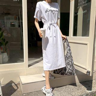 Neon Letter Tie-waist Long T-shirt Dress