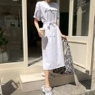 Neon Letter Tie-waist Long T-shirt Dress