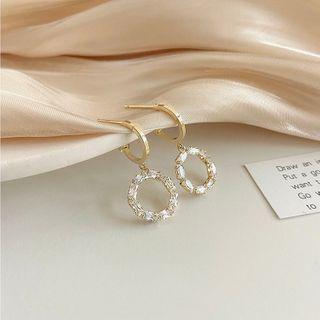 Rhinestone Hoop Drop Earring 1 Pair - Gold & White - One Size